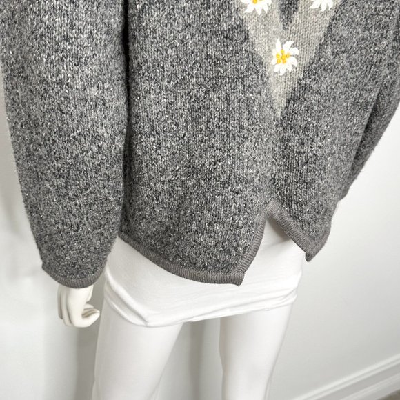 Vintage Country Blue Wool Blend Daisy Print Cardigan in Gray Women's Size M - Picture 15 of 17